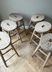 Solid Elm Vintage Stools - Set Of Six