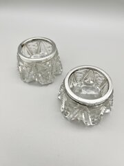 2 X Edwardian Glass & Silver Salts, Bham, 1902