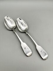 2 X Large Victorian Silver Teaspoons, Exeter, 1853