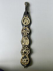 5 X Vintage Horse Brasses On Leather Martingale