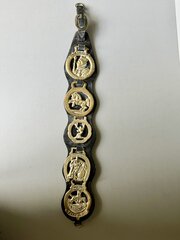 5 X Vintage Horse Brasses On Leather Martingale