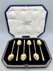 6 X Art Deco Silver Gilt Coffee Spoons, Bham 1937