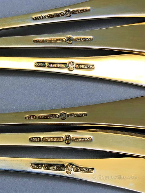Antiques Atlas - 6 X Norwegian Silver Gilt & Enamel Coffee Spoons