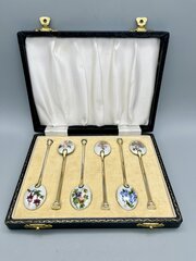 6 X Silver Gilt Floral Coffee Spoons, Bham, 1964