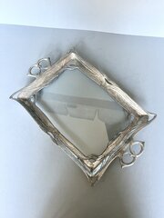 Art Nouveau Pewter & Glass Drinks Tray, French