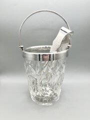 Cut Glass & Silver Plate Ice Bucket / Tongs