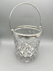 Mid Century Cut Glass & Silver Plate Ice Bucket