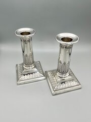 Pair Of Edwardian Silver Pillar Candlesticks, 1902