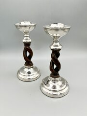 Pair Of George V Silver & Wood Candlesticks, 1931