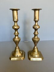 Pair Of Victorian Brass Candlesticks, C.1840s/50s