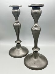 Pair Of Victorian Pewter Candlesticks, C.1840s-60s