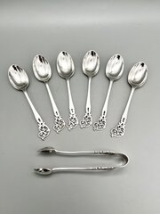 Victorian Silver Teaspoons & Sugar Tongs, 1898