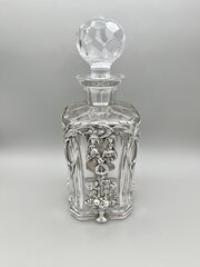 Vintage Crystal Decanter With Silver Overlay, Porto