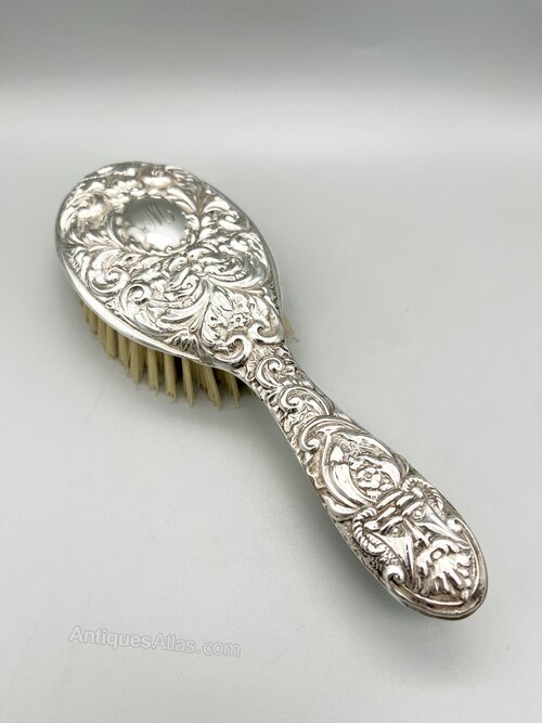 Vintage Royal Artistic Silver Hairbrush With Floral Embossed Design Vintage Royal Artistic Silver Hairbrush With Floral Embossed  main image 3