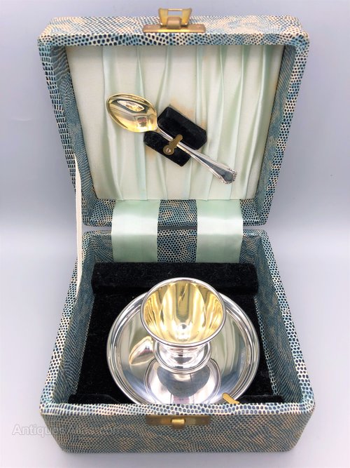 Antiques Atlas Vintage Silver Plate Egg Cup & Spoon Set, C.40/50s