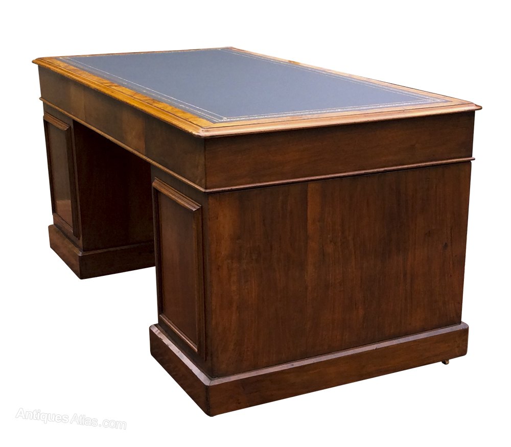 Large Antique Burr & Figured Walnut Pedestal Desk as079a438 / SN747