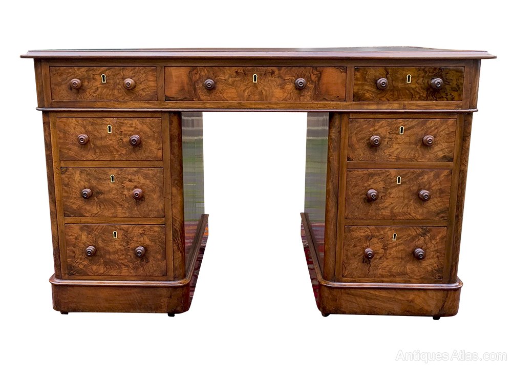 Antique Burr And Figured Walnut Pedestal Desk Antiques Atlas