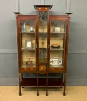 Arts And Crafts Inlaid Mahogany Display Cabinet