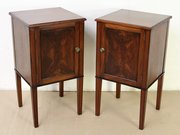 Pair Edwardian Inlaid Mahogany Bedside Cupboards