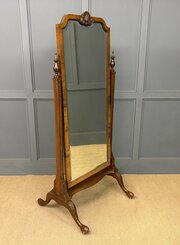 Queen Anne Style Walnut Cheval Mirror