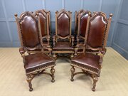 Set Of 8 Carved Oak High Back Chairs