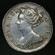 1703 Anne SIXPENCE, VIGO Below Bust Silver Coin