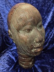 Vintage Bronze Bust Of Benin Nigerian Woman 