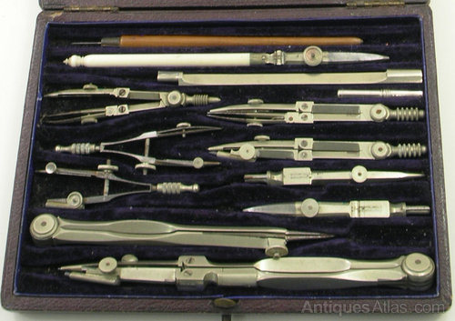 Silver Drawing Instruments Antiques Atlas - Good Set Of German Silver Drawing Instruments