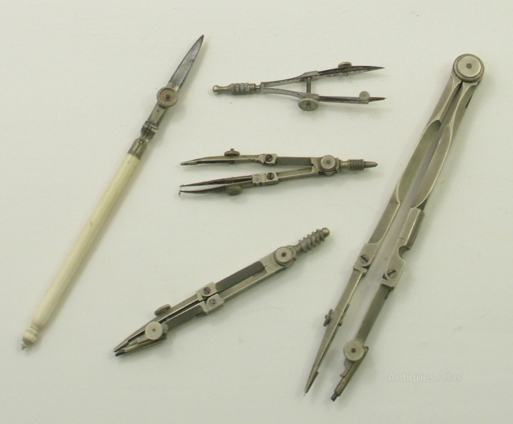 Silver Drawing Instruments Antiques Atlas - Good Set Of German Silver Drawing Instruments