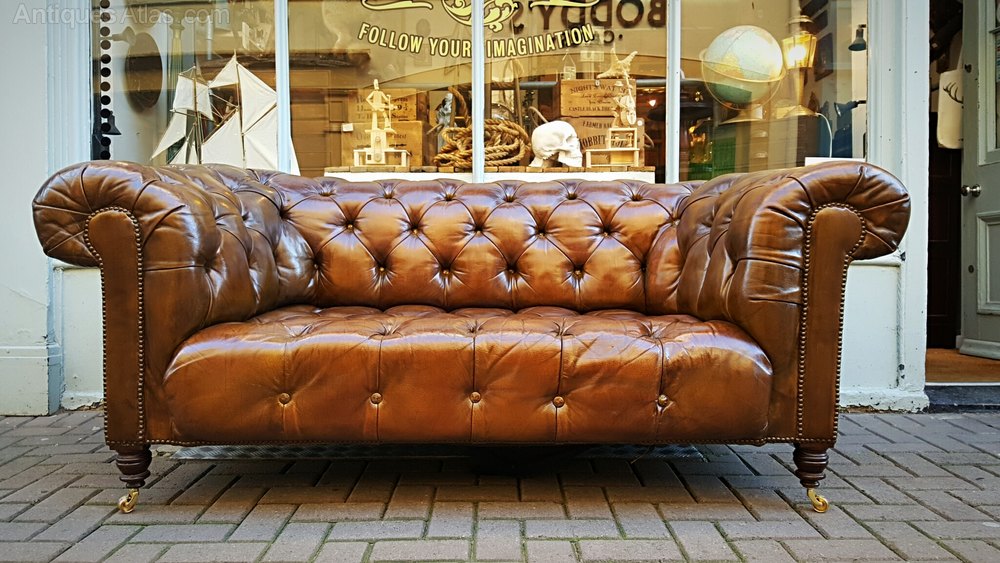Antique Victorian Leather Chesterfield 3 Seat Sofa