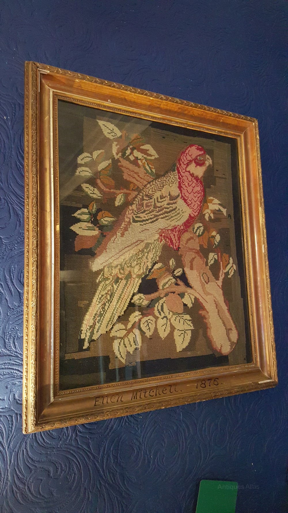 Antiques Atlas Antique Tapestry Sampler Of A Parrot