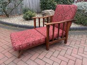 Arts & Crafts Oak Reclining Armchair With Footrest