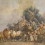 Old Watercolour Of Arrivals At A Country Inn 