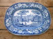Victorian Blue & White Meat Platter Staffordshire