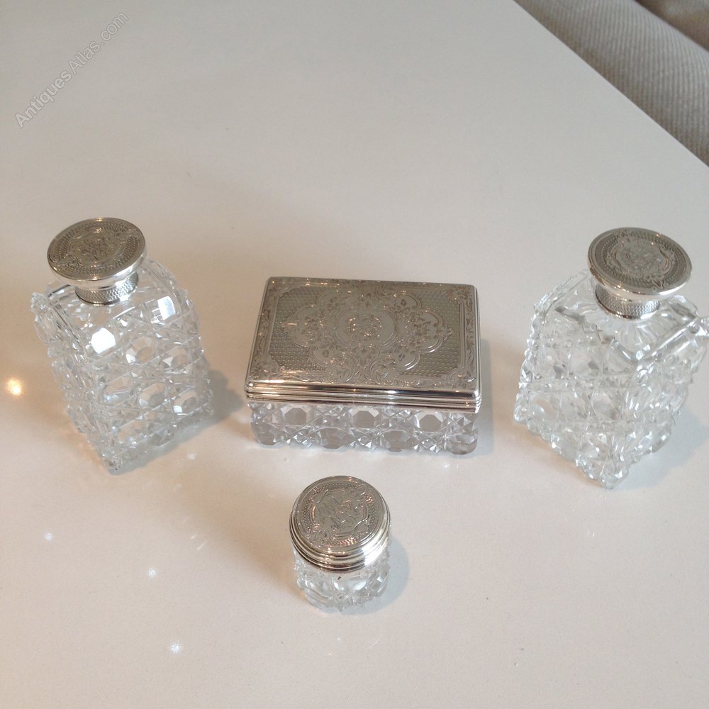 Silver Vanity Set Lattice 1861 Asprey Silver And Glass Vanity Set