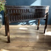 Elizabethan English Oak Coffer On Legs C.1590