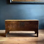 Queen Anne English Oak 6 Plank Coffer C.1700