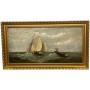 19th Century Oil Painting Fishing Boats In Swell