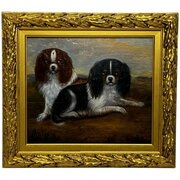 Blenheim Prince Charles Spaniel Dogs Oil Portrait
