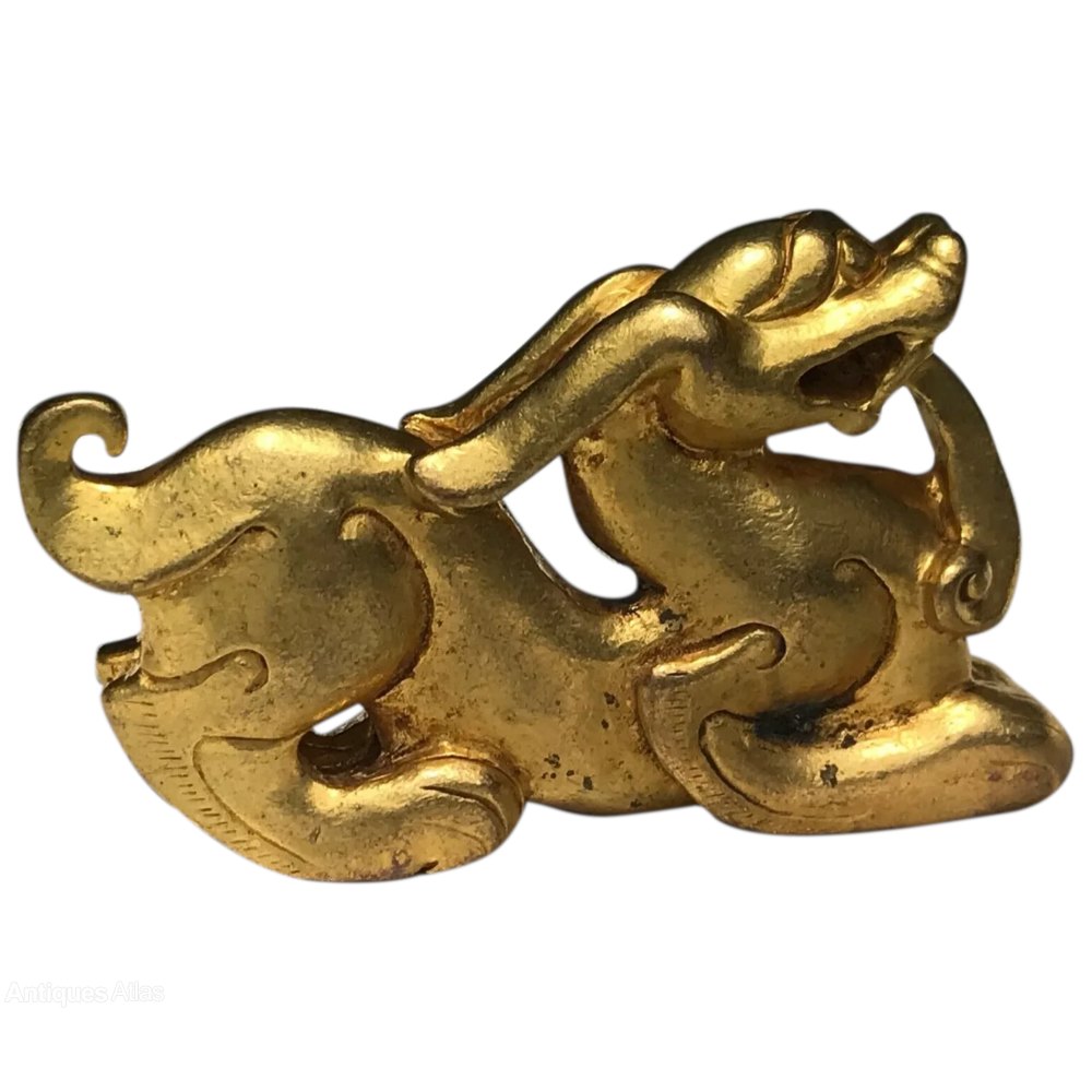 Antiques Atlas Chinese Gilt Bronze Recumbent Dragon Paperweight