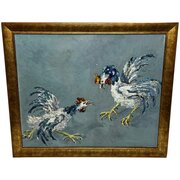 Expressionist Oil Painting Cocks Fighting 