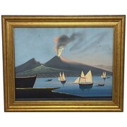  Italian Grand Tour Gouache Mount Vesuvius Erupts