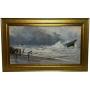 Large Victorian Painting Cornish Ship Wrecked