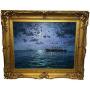 Oil Painting RMS Titanic Under Full Nocturnal Moon