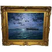 Oil Painting RMS Titanic Under Full Nocturnal Moon