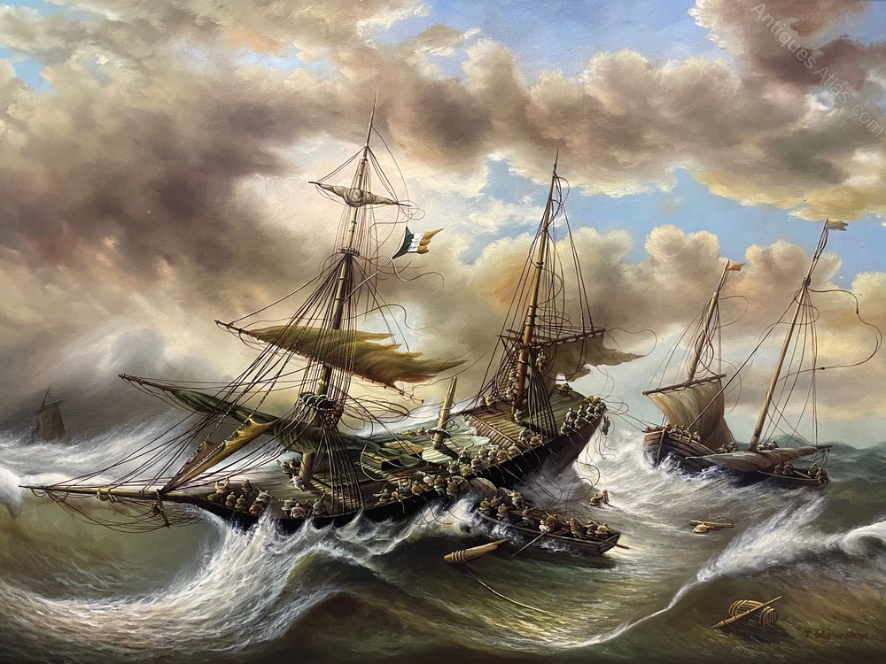 Antiques Atlas Oil Painting Sinking Floundering Ship Rescue