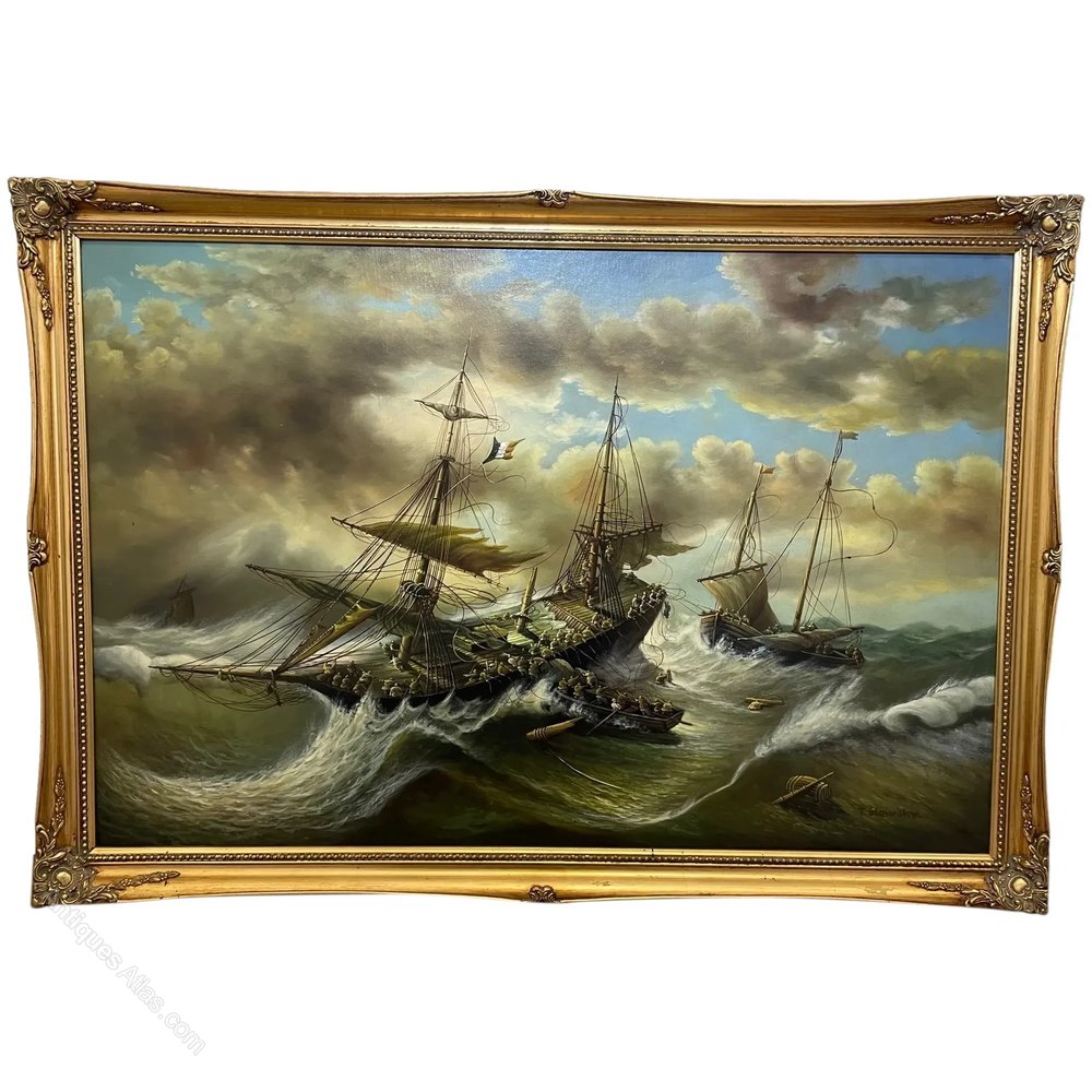 Antiques Atlas Oil Painting Sinking Floundering Ship Rescue