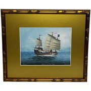 Painting Inbound Junk Ship Mouth Pearl River, Hong