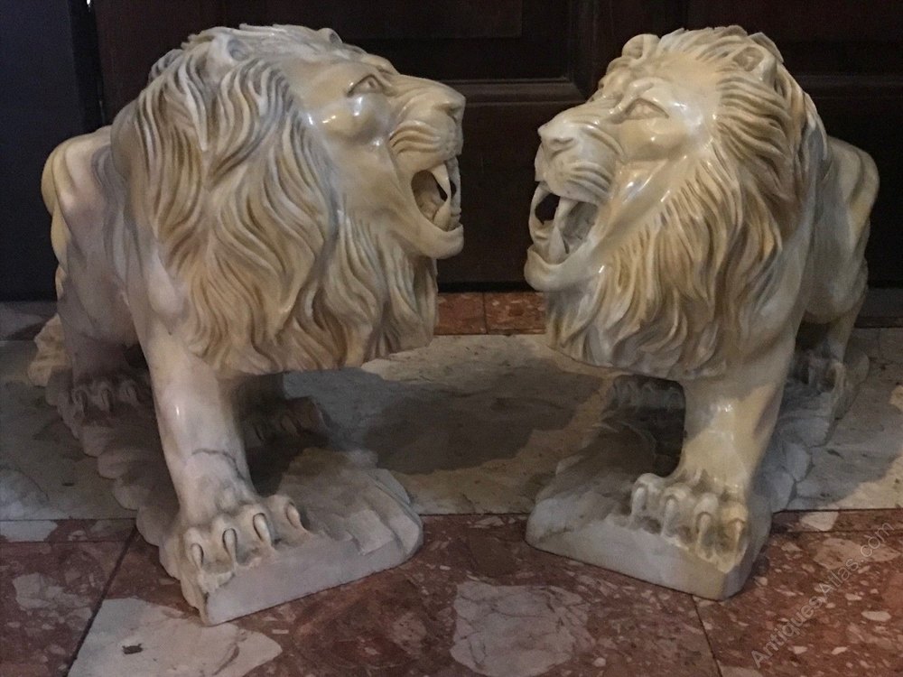 Antiques Atlas Pair Small Italian Marble Lion Sculptures 1920's