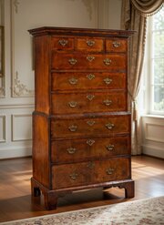 George I - Oyster Walnut Chest On Chest.